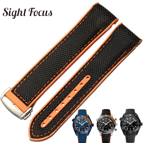 22mm Nylon Rubber Lining Watch Band for Omega Seamaster Planet Ocean 8900 9900 8800 Orange Bracelets Belt Composite Watch Strap ► Photo 1/6