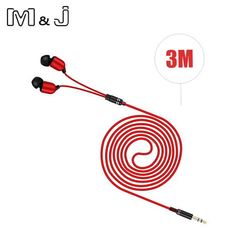 M&J 3M Earphone Monitor Headphones With Long Wire 3.5mm Gilded HiFi Stereo Universal Auricular For iPhone 6S Xiaomi Computer ► Photo 1/6