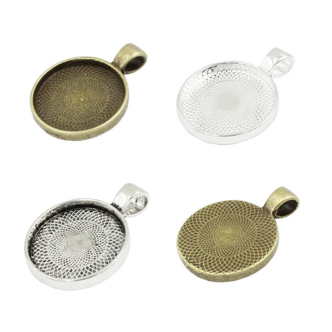 Fit 16mm Round Antique Silver/bronze Silver Cameo/Glass/Cabochon Frame Bezel Settings Pendant Tray blank Base 20pcs K05276 ► Photo 1/5