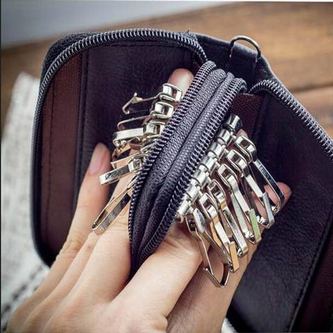 New Arrival Men Genuine Leather Bag Coin Purse Double Zipper Key Wallets Fashion Women Housekeeper Card Key Holders ► Photo 1/6