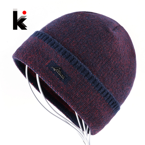 Winter Hat Thick Knitted Skullies Beanies Men Double Layer Keep Warm Knitting Hats For Men Add Velvet Caps Boy Touca ► Photo 1/6