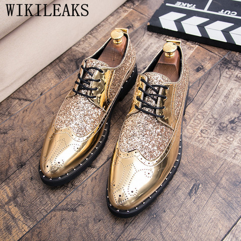 New Luxury Brand Coiffeur Gold Brogue Oxford Shoes For Men Italian Formal Wedding Dress Footwear Male Patent Leather Bling Shoes ► Photo 1/6
