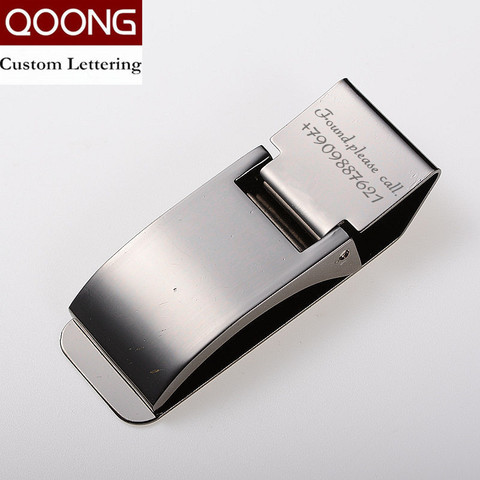 QOONG Custom Engraving Stainless Steel Three Colors Money Clip Holder Slim Pocket Cash ID Credit Card Metal Bill Clips Wallet ► Photo 1/6