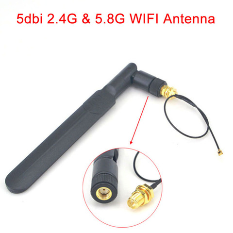 wifi Antenna 2.4Ghz/5.8ghz Omni dual-band 5dbi Aerial RP SMA male + Mini 1.13 PCI U.FL to RP SMA Female WiFi Pigtail Cable 17cm ► Photo 1/5