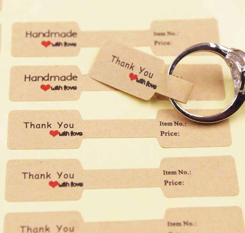 100PCS multi style paper folded ring labels white/kraft thank you self adhesive price labels sticker for jewelry  6*1.20cm ► Photo 1/6