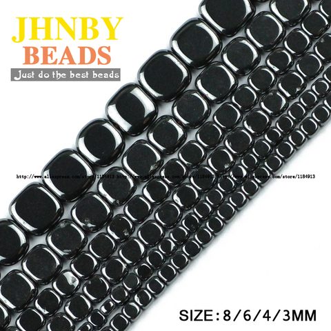 JHNBY Flat Square Black Hematite beads Natural Stone High quality magnetite Loose bead 3/4/6/8MM For Jewelry bracelet Making DIY ► Photo 1/3