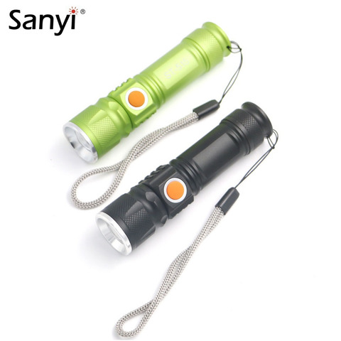 Green/Black XM-L T6 3800LM Aluminum Waterproof Zoomable LED Flashlight Torch light For Built-in USB Rechargeable 18650 Battery ► Photo 1/6