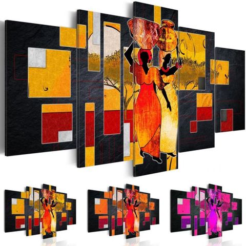 5 Panel Canvas Wall Abstract African Women Landscape Canvas Painting Frameless Wall Art Painting Living Room Decor (No Frame) ► Photo 1/6