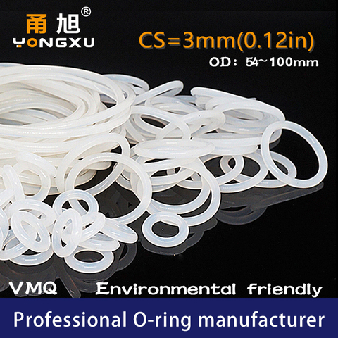 White Silicon O-ring Silicone CS3mm OD54/55/60/65/70/75/80/85/90/95/100*3mm O Ring Seal Rubber Gasket Waterproof	 Rings Washer ► Photo 1/6