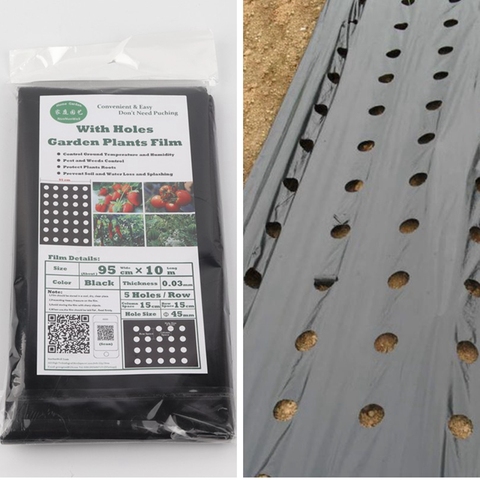 95cm*10m 0.03mm 5Holes Black Mulch Film Gardening Plants Plastic Perforated PE Film Mulching Membrane For Strawberry ► Photo 1/5