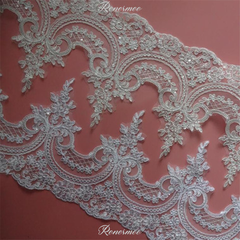 Delicate 1Y White/Ivory Sequin Cording Fabric Flower Venise Venice Mesh Lace Trim Applique Sewing Craft for Wedding Dec. 23cm ► Photo 1/6