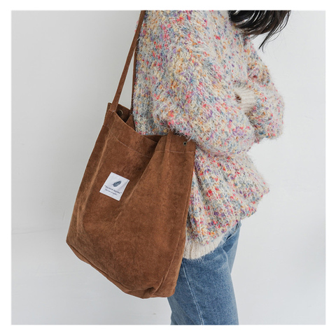 Women Canvas Shoulder Bag Corduroy Tote Handbags Solid Cloth Fabric Soft Purse Eco friendly Reusable Shopping Bags For Girls ► Photo 1/6