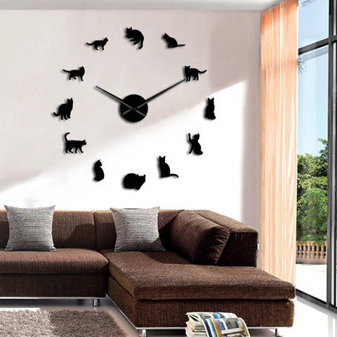 Frameless Cats Silhouette Wall Art Clock Watch Kittens 3D DIY Wall Clock Playful Cat Shape Big Needles Girl Room Kit Decoration ► Photo 1/6