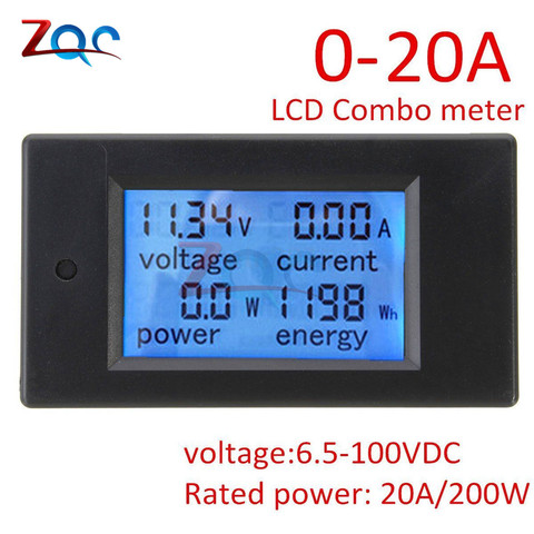 Digital LCD Display Voltmeter Ammeter Wattmeter Power Meter DC 6.5 -100V 0 -20A 0 -20000W Voltage Current Power Energy Tester ► Photo 1/6