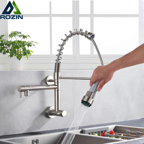 History Review On Brushed Spring Pull Down Kitchen Faucet Cold Water Dual Spouts Handheld Shower Taps Wall Mounted Washing Crane Aliexpress Er Rozin Official Alitools Io - Wall Mount Pull Down Faucet