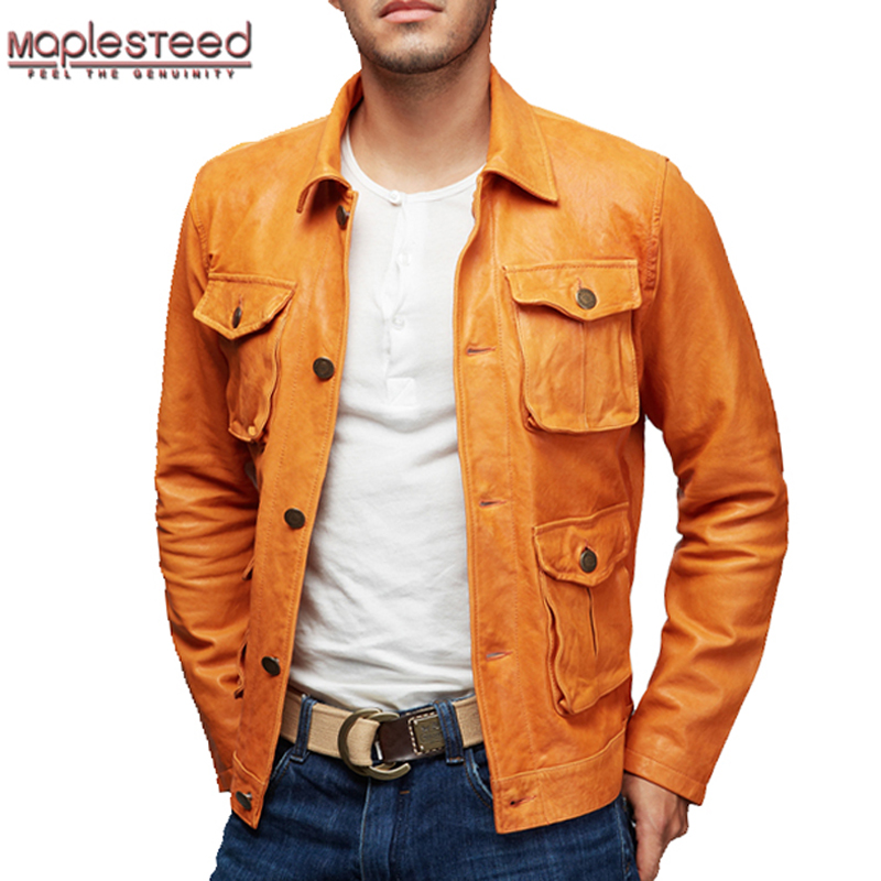MAPLESTEED Genuine Leather Jacket Men Leather Coat Vegetable
