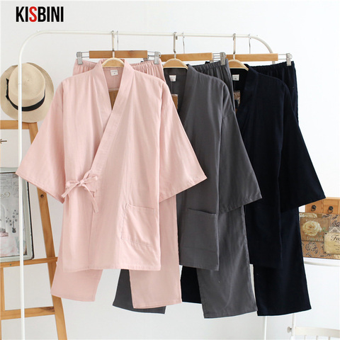 KISBINI Autumn Pajamas Sets For Women Female Solid Home Clothes Suit Cotton Long Japanese Style Ladies Homewear Spring Pyjama ► Photo 1/6