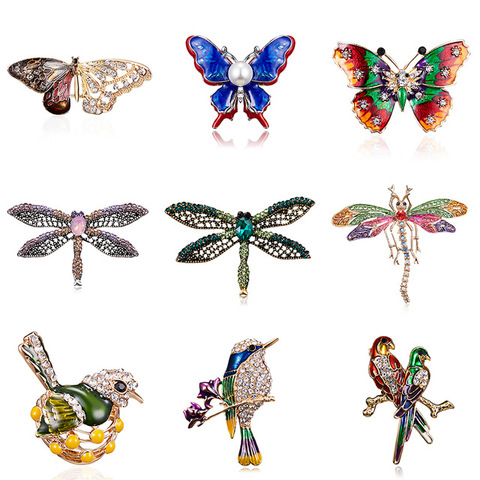 Alloy Purple Enamel Butterfly Bragonfly Bird Brooches Men And Women's Metal Rhinestone Insects Banquet Wedding Brooch Gifts ► Photo 1/5