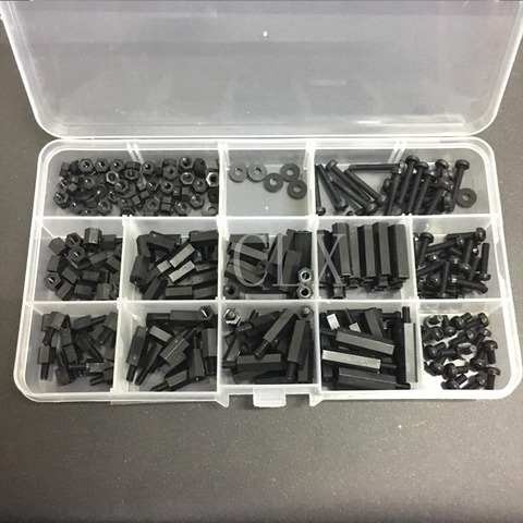 260Pcs/Set M3 Nylon Hex Spacers Screw Nut Stand-off Plastic Parts Plastic Standoff Set black Kit Sample Box for Raspberry pi ► Photo 1/4