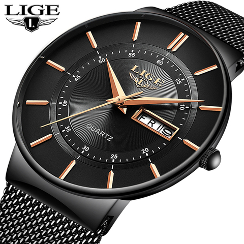 Mens Watches LIGE Top Brand Luxury Waterproof Ultra Thin Date Clock Male Steel Strap Casual Quartz Watch Men Sports Wrist Watch ► Photo 1/6
