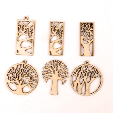 Wooden Hollow Out Tree Pattern Scrapbooking Craft For Wood Decoration Handmade Accessory Sewing Home 40-65mm MZ272 ► Photo 1/6