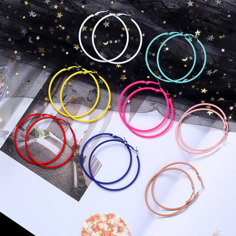 Dia 50/60/70mm New Pop Big Circle Smooth Large Hoop Earrings For Women Female Hyperbole Multi Color Metal Ear Jewelry ► Photo 1/6