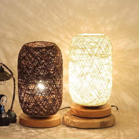Creative Wicker LED Table Lamp Hand-Knit Lampshade Night Light Kids Bedside Bedroom Birthday Holiday Home Decor Gift Desk Lights ► Photo 1/6