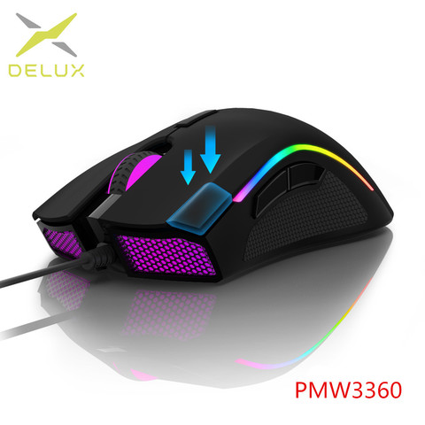 Delux M625 PMW3360 Sensor Gaming Mouse 12000DPI 7 Programmable Buttons RGB Backlight Wired Mice with Fire Key For FPS Gamer ► Photo 1/6