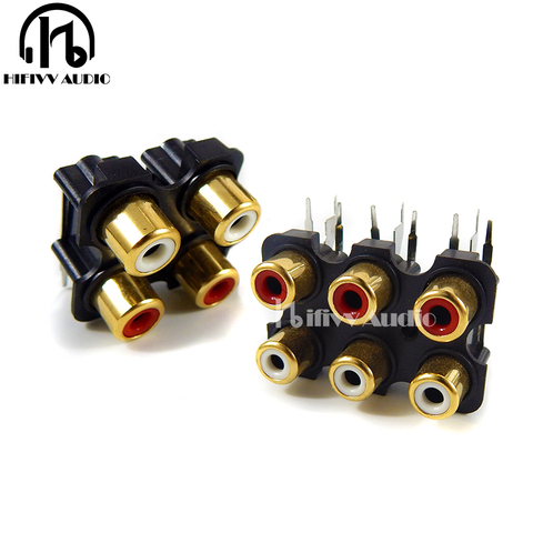 hifi signal cable RCA plug socket 4 ways and 6 ways Gold-plated Audio AV Female socket connector plug ► Photo 1/4