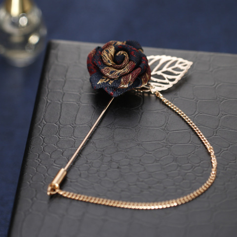 Vintage Mixed Fabric Rose Brooches Tassel Chain Men Suit Collar Brooch Broche Lapel Pin  Brooches for Women Jewelry Accessories ► Photo 1/5