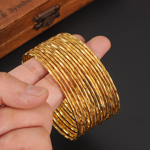 Bangrui 15pcs 2.6inch Wholesale/ Gold Color Ethiopian bangle bracelet bangle Dubai jewelry Gold Dubai big circle bangles ► Photo 1/6