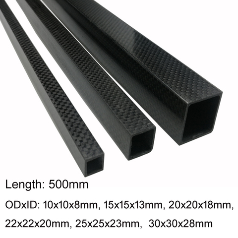 TianYuQi 1pcs 3K full carbon fiber square tube high strength length 500mm OD 10mm 15mm 20mm 22mm 25mm 30mm Glossy Surface ► Photo 1/5