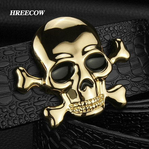 Luxury Genuine Leather Skull Belts for Men Alloy Skull Smooth Buckle Brand Designer Personality Print  Cintos Fashion ► Photo 1/6