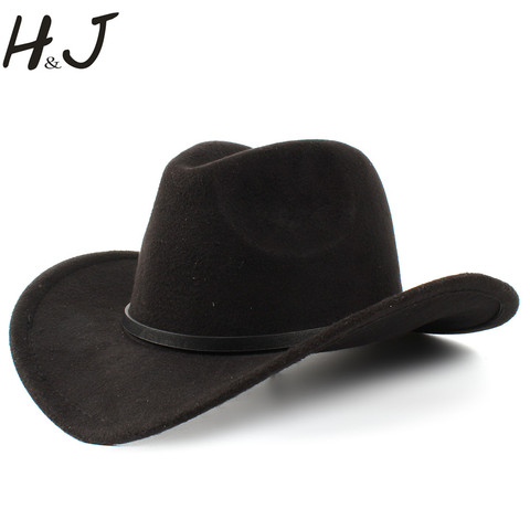 Winter Autumn Wool Women's Men's Western Cowboy Hat For Gentleman Lady Jazz Cowgirl With Leather Cloche Church Sombrero Caps ► Photo 1/6
