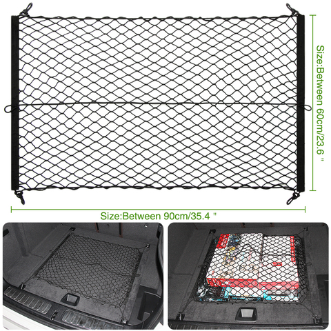 Auto Care 90 x 60cm Universal Car Trunk Luggage Storage Cargo Organiser Nylon Elastic Mesh Net With 4 Plastic Hooks ► Photo 1/6