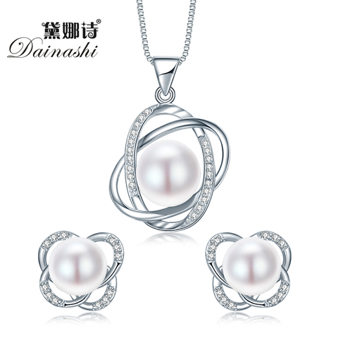 Top Quality Trendy Cross 925 Sterling Silver Jewelry Sets Pendant Necklace & Earring Big Pearl Pendant Earrings For Women Gift ► Photo 1/5