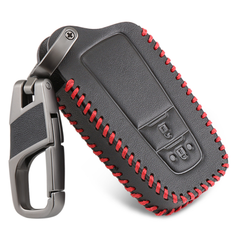 2 Buttons Leather Key Cases Fob Keychain Cover For Toyota Camry 2017 2022 CHR CH-R Prius Corolla RAV4 Smart Keys Car Styling ► Photo 1/5