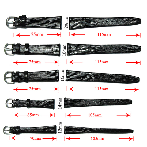 YQI 12mm 14mm 16mm 18mm 20mm Watch Strap Lizard Calf Genuine Leather Watchband Thin Soft Black Watch Band For Woman Man watches ► Photo 1/6