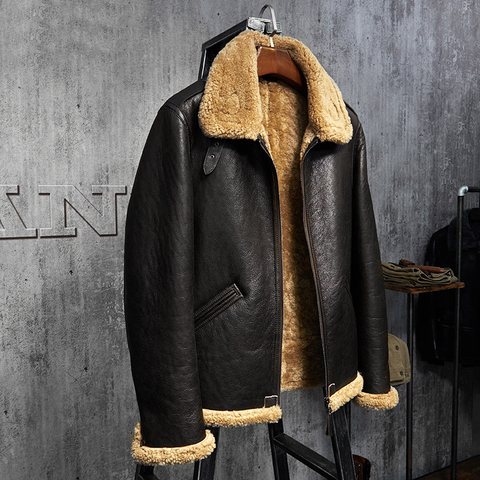 Men's Shearling Sheepskin Jacket Pilots Coat Men's Fur Coat Aviation Leathercraft Flying Jacket ► Photo 1/1