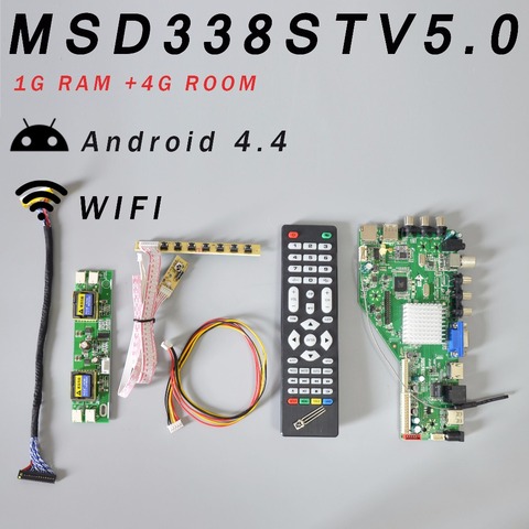 1G RAM & 4G ROM MSD338STV5.0 Intelligent Wireless Network TV Driver Board 4 Lamp Inverter + 2ch 8-bit 30pins LVDS+7K Switch ► Photo 1/6