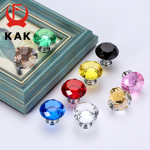 KAK Diamond Shape Crystal Glass Cabinet Knobs and Handles Dresser Drawer Knobs Kitchen Cabinet Handles Furniture Handle Hardware ► Photo 1/6