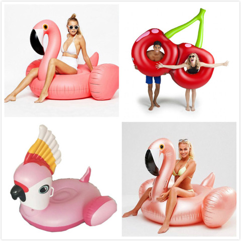 Parrot Giant Flower Print Swan Inflatable Float For Adult Pool Party Toys Green Flamingo Ride-On Air Mattress Swimming Ring boia ► Photo 1/6