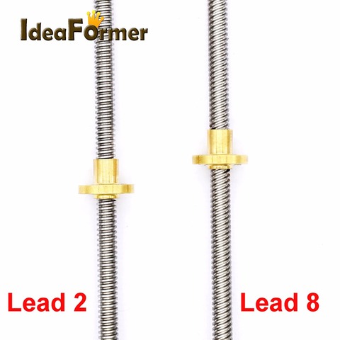 3D Printer Lead Screw Diameter 8mm Thread 2/4/8mm Length 200/250/300/350/400/500/600mm trapezoidal spindle screw with Copper nut ► Photo 1/6