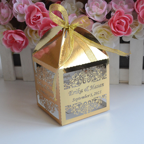 Luxury cone shaped custom metallic gold laser cut wedding favor boxes ► Photo 1/6