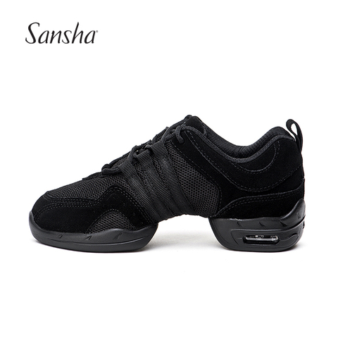 Sansha Unisex Dance Sneakers Leather Mesh Upper Thick PU Split-soles Black Pro Modern Dance Jazz Shoe Air Cushion Sole  P22LS ► Photo 1/5