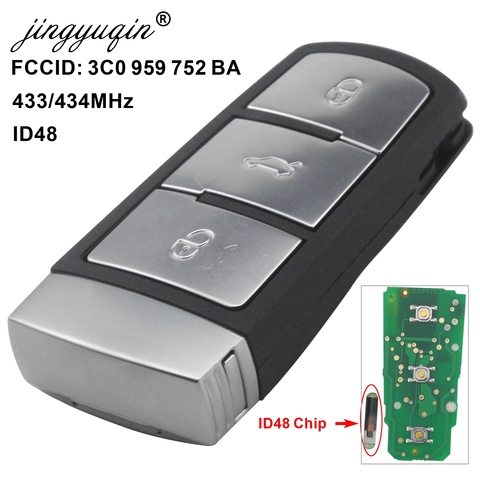 jingyuqin 3 Buttons Smart Remote Car Key Fob For Volkswagen 3C0 959 752 BA 434Mhz ID48 Chip fit VW Passat B6 3C B7 Magotan CC ► Photo 1/4