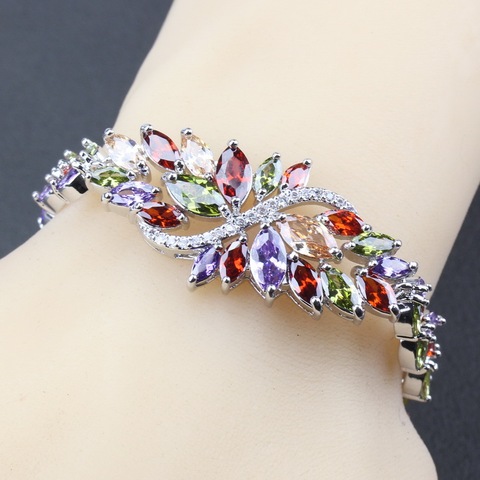 Silver Color Bright 8-Color Adjustable Link Chain Bracelet Length 19.5CM Colorful Zircon Fashion Trinket ► Photo 1/5