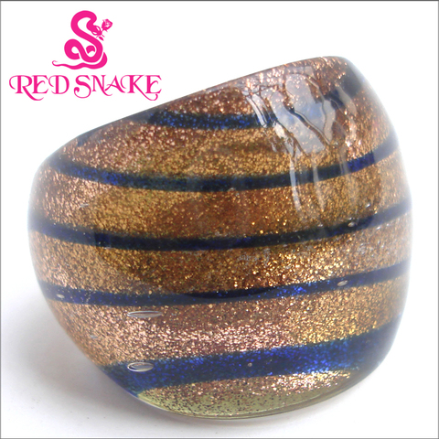 RED SNAKE Fashion Ring Handmade Gold sand bottom color with blue line Design Murano Glass Rings ► Photo 1/1