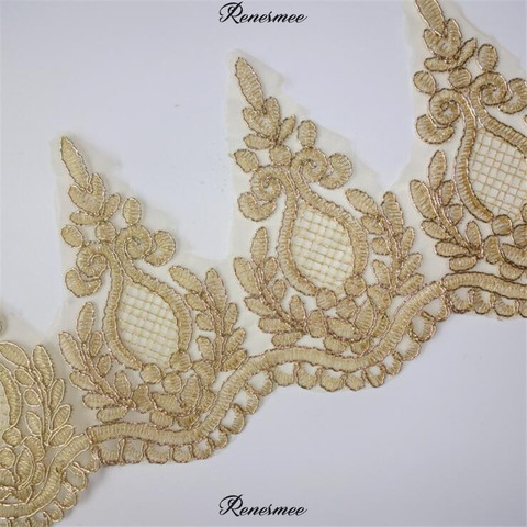 2Yd Hot Sale Light Gold Mesh Lace Trim Applique Trimming Luxury Embroidery Light Gold Lace Fabric for Wedding Dresses 15cm SX53 ► Photo 1/6