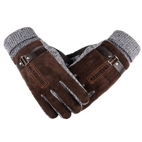 Winter Men's Warm Gloves Natural Suede Leather Gloves Mittens Male Thick Thermal Leather Gloves Men Knitted Guantes Z05 ► Photo 1/6